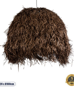 GloboStar® GUADELOUPE 02295 Boho Κρεμαστό Φωτιστικό Οροφής Μονόφωτο 1 x E27 AC220-240V IP20 – Φ120 x Υ100cm – Καφέ Σκούρο Φυσική Ράφια Νήμα Πλέγμα Καμπάνα – 5 Χρόνια Εγγύηση