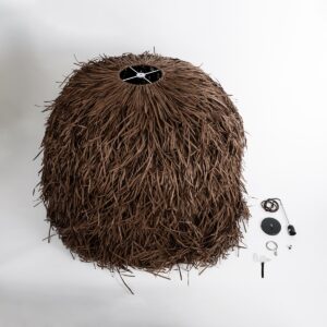 GloboStar® GUADELOUPE 02295 Boho Κρεμαστό Φωτιστικό Οροφής Μονόφωτο 1 x E27 AC220-240V IP20 – Φ120 x Υ100cm – Καφέ Σκούρο Φυσική Ράφια Νήμα Πλέγμα Καμπάνα – 5 Χρόνια Εγγύηση