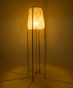 GloboStar® MEILANI 02301 Boho Επιδαπέδιο Φωτιστικό Μονόφωτο 1 x E27 AC220-240V IP20 – Φ40 x Υ150cm – Χρυσό Μεταλλικό με Μπεζ Ξύλινο Ρατάν Πλέγμα – 5 Χρόνια Εγγύηση