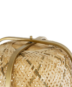 GloboStar® MEILANI 02301 Boho Επιδαπέδιο Φωτιστικό Μονόφωτο 1 x E27 AC220-240V IP20 – Φ40 x Υ150cm – Χρυσό Μεταλλικό με Μπεζ Ξύλινο Ρατάν Πλέγμα – 5 Χρόνια Εγγύηση