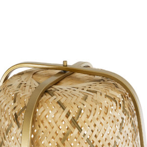 GloboStar® MEILANI 02301 Boho Επιδαπέδιο Φωτιστικό Μονόφωτο 1 x E27 AC220-240V IP20 – Φ40 x Υ150cm – Χρυσό Μεταλλικό με Μπεζ Ξύλινο Ρατάν Πλέγμα – 5 Χρόνια Εγγύηση