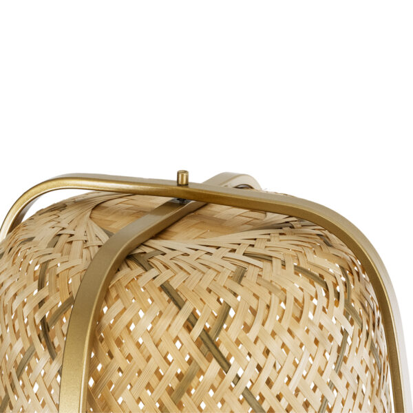 GloboStar® MEILANI 02301 Boho Επιδαπέδιο Φωτιστικό Μονόφωτο 1 x E27 AC220-240V IP20 – Φ40 x Υ150cm – Χρυσό Μεταλλικό με Μπεζ Ξύλινο Ρατάν Πλέγμα – 5 Χρόνια Εγγύηση