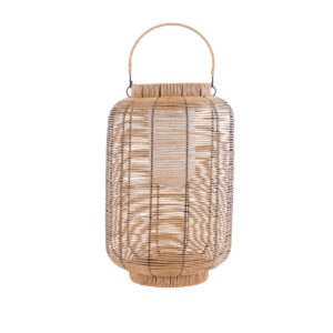 GloboStar® GRAMBIAN 02304 Boho Αυτόνομο Ηλιακό Κρεμαστό/Επιτραπέζιο Φωτιστικό Φαναράκι LED SMD 5W 200lm – Φ30 x Υ48cm – με Ενσωματωμένη Μπαταρία 600mAh – Φωτοβολταϊκό Πάνελ και Αισθητήρα Ημέρας-Νύχτας με Ασύρματο Χειριστήριο IR Μπεζ Μπαμπού Αδιάβροχο IP65 Θερμό Λευκό 3000K