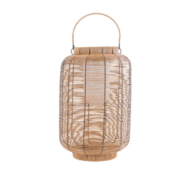 GloboStar® GRAMBIAN 02304 Boho Αυτόνομο Ηλιακό Κρεμαστό/Επιτραπέζιο Φωτιστικό Φαναράκι LED SMD 5W 200lm – Φ30 x Υ48cm – με Ενσωματωμένη Μπαταρία 600mAh – Φωτοβολταϊκό Πάνελ και Αισθητήρα Ημέρας-Νύχτας με Ασύρματο Χειριστήριο IR Μπεζ Μπαμπού Αδιάβροχο IP65 Θερμό Λευκό 3000K