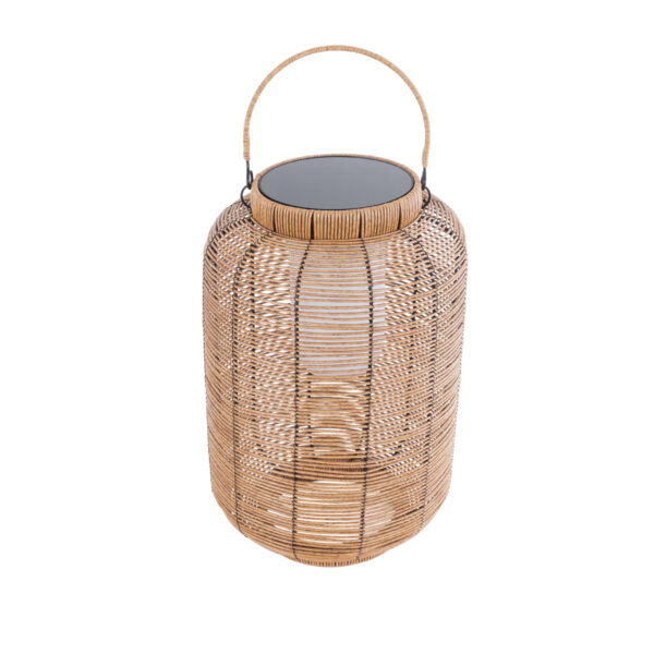GloboStar® GRAMBIAN 02304 Boho Αυτόνομο Ηλιακό Κρεμαστό/Επιτραπέζιο Φωτιστικό Φαναράκι LED SMD 5W 200lm – Φ30 x Υ48cm – με Ενσωματωμένη Μπαταρία 600mAh – Φωτοβολταϊκό Πάνελ και Αισθητήρα Ημέρας-Νύχτας με Ασύρματο Χειριστήριο IR Μπεζ Μπαμπού Αδιάβροχο IP65 Θερμό Λευκό 3000K