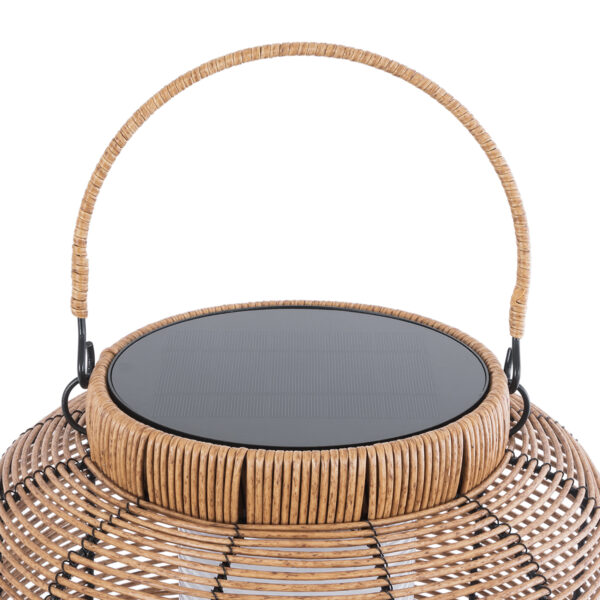 GloboStar® GRAMBIAN 02304 Boho Αυτόνομο Ηλιακό Κρεμαστό/Επιτραπέζιο Φωτιστικό Φαναράκι LED SMD 5W 200lm – Φ30 x Υ48cm – με Ενσωματωμένη Μπαταρία 600mAh – Φωτοβολταϊκό Πάνελ και Αισθητήρα Ημέρας-Νύχτας με Ασύρματο Χειριστήριο IR Μπεζ Μπαμπού Αδιάβροχο IP65 Θερμό Λευκό 3000K
