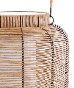 GloboStar® GRAMBIAN 02304 Boho Αυτόνομο Ηλιακό Κρεμαστό/Επιτραπέζιο Φωτιστικό Φαναράκι LED SMD 5W 200lm – Φ30 x Υ48cm – με Ενσωματωμένη Μπαταρία 600mAh – Φωτοβολταϊκό Πάνελ και Αισθητήρα Ημέρας-Νύχτας με Ασύρματο Χειριστήριο IR Μπεζ Μπαμπού Αδιάβροχο IP65 Θερμό Λευκό 3000K