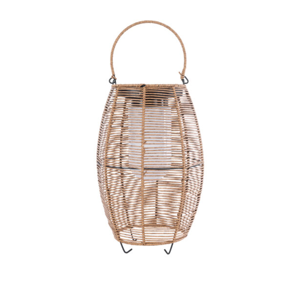 GloboStar® HESPELER 02305 Boho Αυτόνομο Ηλιακό Κρεμαστό/Επιτραπέζιο Φωτιστικό Φαναράκι LED SMD 5W 200lm – Φ25 x Υ45cm – με Ενσωματωμένη Μπαταρία 600mAh – Φωτοβολταϊκό Πάνελ και Αισθητήρα Ημέρας-Νύχτας με Ασύρματο Χειριστήριο IR Μπεζ Μπαμπού Αδιάβροχο IP65 Θερμό Λευκό 3000K