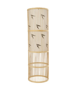 GloboStar® FALKLAND 02307 Boho Επιδαπέδιο Φωτιστικό Μονόφωτο 1 x E27 AC220-240V IP20 – Φ30 x Υ100cm – Λευκό Υφασμάτινο με Μάυρες Λεπτομέρειες και Μπεζ Ξύλινο Μπαμπού Πλέγμα – 5 Χρόνια Εγγύηση