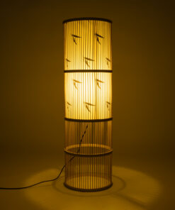 GloboStar® FALKLAND 02307 Boho Επιδαπέδιο Φωτιστικό Μονόφωτο 1 x E27 AC220-240V IP20 – Φ30 x Υ100cm – Λευκό Υφασμάτινο με Μάυρες Λεπτομέρειες και Μπεζ Ξύλινο Μπαμπού Πλέγμα – 5 Χρόνια Εγγύηση