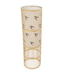 GloboStar® FALKLAND 02307 Boho Επιδαπέδιο Φωτιστικό Μονόφωτο 1 x E27 AC220-240V IP20 – Φ30 x Υ100cm – Λευκό Υφασμάτινο με Μάυρες Λεπτομέρειες και Μπεζ Ξύλινο Μπαμπού Πλέγμα – 5 Χρόνια Εγγύηση