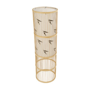 GloboStar® FALKLAND 02307 Boho Επιδαπέδιο Φωτιστικό Μονόφωτο 1 x E27 AC220-240V IP20 – Φ30 x Υ100cm – Λευκό Υφασμάτινο με Μάυρες Λεπτομέρειες και Μπεζ Ξύλινο Μπαμπού Πλέγμα – 5 Χρόνια Εγγύηση