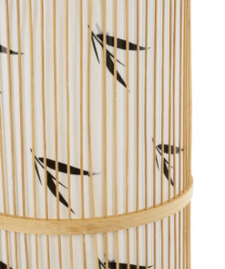 GloboStar® FALKLAND 02307 Boho Επιδαπέδιο Φωτιστικό Μονόφωτο 1 x E27 AC220-240V IP20 – Φ30 x Υ100cm – Λευκό Υφασμάτινο με Μάυρες Λεπτομέρειες και Μπεζ Ξύλινο Μπαμπού Πλέγμα – 5 Χρόνια Εγγύηση