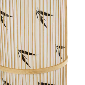 GloboStar® FALKLAND 02307 Boho Επιδαπέδιο Φωτιστικό Μονόφωτο 1 x E27 AC220-240V IP20 – Φ30 x Υ100cm – Λευκό Υφασμάτινο με Μάυρες Λεπτομέρειες και Μπεζ Ξύλινο Μπαμπού Πλέγμα – 5 Χρόνια Εγγύηση