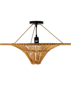 GloboStar® PALERMO 02308 Boho Φωτιστικό Οροφής Μονόφωτο 1 x E27 AC220-240V IP20 – Φ60 x Υ36cm – Μπεζ Καφέ Ξύλινο Μπαμπού Πλέγμα – 5 Χρόνια Εγγύηση