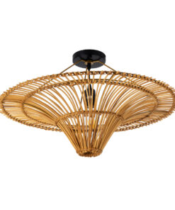 GloboStar® PALERMO 02308 Boho Φωτιστικό Οροφής Μονόφωτο 1 x E27 AC220-240V IP20 – Φ60 x Υ36cm – Μπεζ Καφέ Ξύλινο Μπαμπού Πλέγμα – 5 Χρόνια Εγγύηση