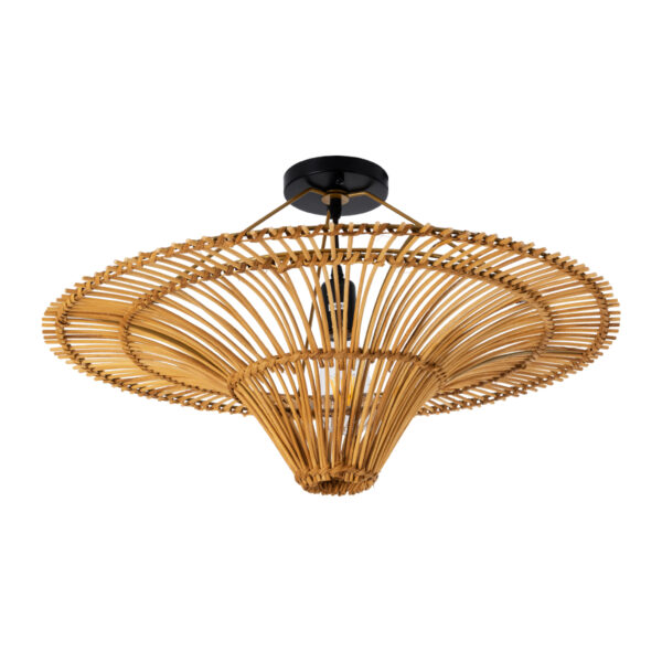 GloboStar® PALERMO 02308 Boho Φωτιστικό Οροφής Μονόφωτο 1 x E27 AC220-240V IP20 – Φ60 x Υ36cm – Μπεζ Καφέ Ξύλινο Μπαμπού Πλέγμα – 5 Χρόνια Εγγύηση