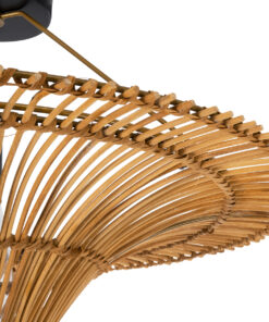 GloboStar® PALERMO 02308 Boho Φωτιστικό Οροφής Μονόφωτο 1 x E27 AC220-240V IP20 – Φ60 x Υ36cm – Μπεζ Καφέ Ξύλινο Μπαμπού Πλέγμα – 5 Χρόνια Εγγύηση