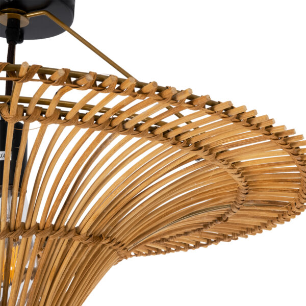 GloboStar® PALERMO 02308 Boho Φωτιστικό Οροφής Μονόφωτο 1 x E27 AC220-240V IP20 – Φ60 x Υ36cm – Μπεζ Καφέ Ξύλινο Μπαμπού Πλέγμα – 5 Χρόνια Εγγύηση
