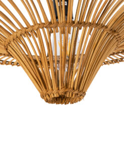 GloboStar® PALERMO 02308 Boho Φωτιστικό Οροφής Μονόφωτο 1 x E27 AC220-240V IP20 – Φ60 x Υ36cm – Μπεζ Καφέ Ξύλινο Μπαμπού Πλέγμα – 5 Χρόνια Εγγύηση