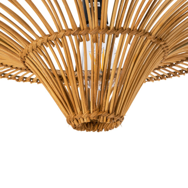 GloboStar® PALERMO 02308 Boho Φωτιστικό Οροφής Μονόφωτο 1 x E27 AC220-240V IP20 – Φ60 x Υ36cm – Μπεζ Καφέ Ξύλινο Μπαμπού Πλέγμα – 5 Χρόνια Εγγύηση