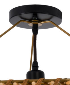 GloboStar® PALERMO 02308 Boho Φωτιστικό Οροφής Μονόφωτο 1 x E27 AC220-240V IP20 – Φ60 x Υ36cm – Μπεζ Καφέ Ξύλινο Μπαμπού Πλέγμα – 5 Χρόνια Εγγύηση