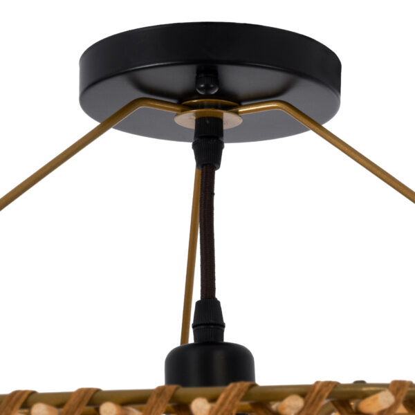 GloboStar® PALERMO 02308 Boho Φωτιστικό Οροφής Μονόφωτο 1 x E27 AC220-240V IP20 – Φ60 x Υ36cm – Μπεζ Καφέ Ξύλινο Μπαμπού Πλέγμα – 5 Χρόνια Εγγύηση