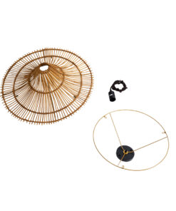 GloboStar® PALERMO 02308 Boho Φωτιστικό Οροφής Μονόφωτο 1 x E27 AC220-240V IP20 – Φ60 x Υ36cm – Μπεζ Καφέ Ξύλινο Μπαμπού Πλέγμα – 5 Χρόνια Εγγύηση