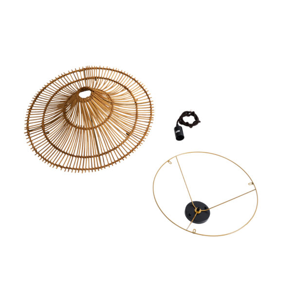 GloboStar® PALERMO 02308 Boho Φωτιστικό Οροφής Μονόφωτο 1 x E27 AC220-240V IP20 – Φ60 x Υ36cm – Μπεζ Καφέ Ξύλινο Μπαμπού Πλέγμα – 5 Χρόνια Εγγύηση