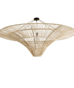 GloboStar® PALERMO 02309 Boho Φωτιστικό Οροφής Μονόφωτο 1 x E27 AC220-240V IP20 – Φ150 x Υ78cm – Μπεζ Ξύλινο Μπαμπού Πλέγμα – 5 Χρόνια Εγγύηση