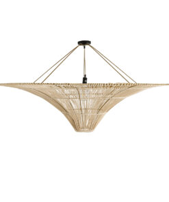 GloboStar® PALERMO 02309 Boho Φωτιστικό Οροφής Μονόφωτο 1 x E27 AC220-240V IP20 – Φ150 x Υ78cm – Μπεζ Ξύλινο Μπαμπού Πλέγμα – 5 Χρόνια Εγγύηση