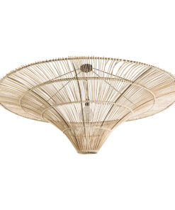 GloboStar® PALERMO 02309 Boho Φωτιστικό Οροφής Μονόφωτο 1 x E27 AC220-240V IP20 – Φ150 x Υ78cm – Μπεζ Ξύλινο Μπαμπού Πλέγμα – 5 Χρόνια Εγγύηση