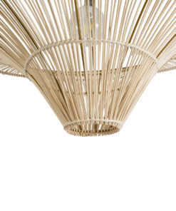 GloboStar® PALERMO 02309 Boho Φωτιστικό Οροφής Μονόφωτο 1 x E27 AC220-240V IP20 – Φ150 x Υ78cm – Μπεζ Ξύλινο Μπαμπού Πλέγμα – 5 Χρόνια Εγγύηση