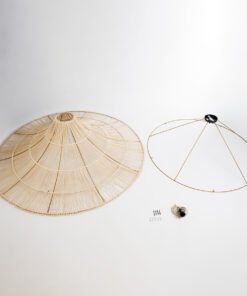 GloboStar® PALERMO 02309 Boho Φωτιστικό Οροφής Μονόφωτο 1 x E27 AC220-240V IP20 – Φ150 x Υ78cm – Μπεζ Ξύλινο Μπαμπού Πλέγμα – 5 Χρόνια Εγγύηση