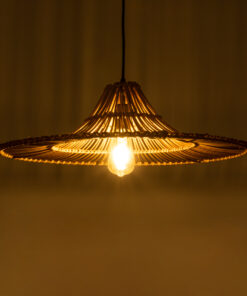 GloboStar® PALERMO 02310 Boho Κρεμαστό Φωτιστικό Οροφής Μονόφωτο 1 x E27 AC220-240V IP20 – Φ60 x Υ18cm – Μπεζ Καφέ Ξύλινο Μπαμπού Πλέγμα – 5 Χρόνια Εγγύηση