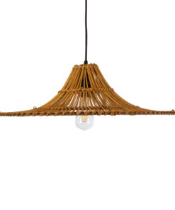 GloboStar® PALERMO 02310 Boho Κρεμαστό Φωτιστικό Οροφής Μονόφωτο 1 x E27 AC220-240V IP20 – Φ60 x Υ18cm – Μπεζ Καφέ Ξύλινο Μπαμπού Πλέγμα – 5 Χρόνια Εγγύηση
