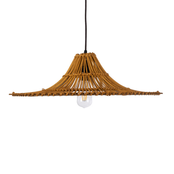 GloboStar® PALERMO 02310 Boho Κρεμαστό Φωτιστικό Οροφής Μονόφωτο 1 x E27 AC220-240V IP20 – Φ60 x Υ18cm – Μπεζ Καφέ Ξύλινο Μπαμπού Πλέγμα – 5 Χρόνια Εγγύηση
