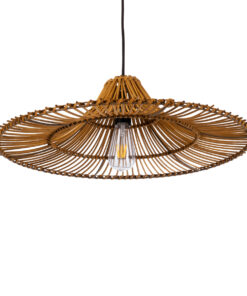 GloboStar® PALERMO 02310 Boho Κρεμαστό Φωτιστικό Οροφής Μονόφωτο 1 x E27 AC220-240V IP20 – Φ60 x Υ18cm – Μπεζ Καφέ Ξύλινο Μπαμπού Πλέγμα – 5 Χρόνια Εγγύηση