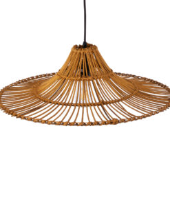 GloboStar® PALERMO 02310 Boho Κρεμαστό Φωτιστικό Οροφής Μονόφωτο 1 x E27 AC220-240V IP20 – Φ60 x Υ18cm – Μπεζ Καφέ Ξύλινο Μπαμπού Πλέγμα – 5 Χρόνια Εγγύηση