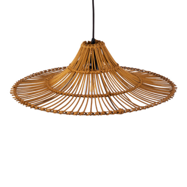 GloboStar® PALERMO 02310 Boho Κρεμαστό Φωτιστικό Οροφής Μονόφωτο 1 x E27 AC220-240V IP20 – Φ60 x Υ18cm – Μπεζ Καφέ Ξύλινο Μπαμπού Πλέγμα – 5 Χρόνια Εγγύηση
