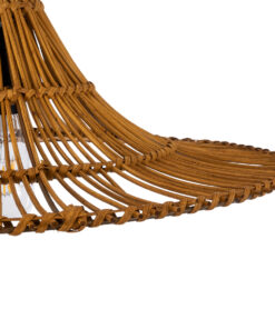 GloboStar® PALERMO 02310 Boho Κρεμαστό Φωτιστικό Οροφής Μονόφωτο 1 x E27 AC220-240V IP20 – Φ60 x Υ18cm – Μπεζ Καφέ Ξύλινο Μπαμπού Πλέγμα – 5 Χρόνια Εγγύηση