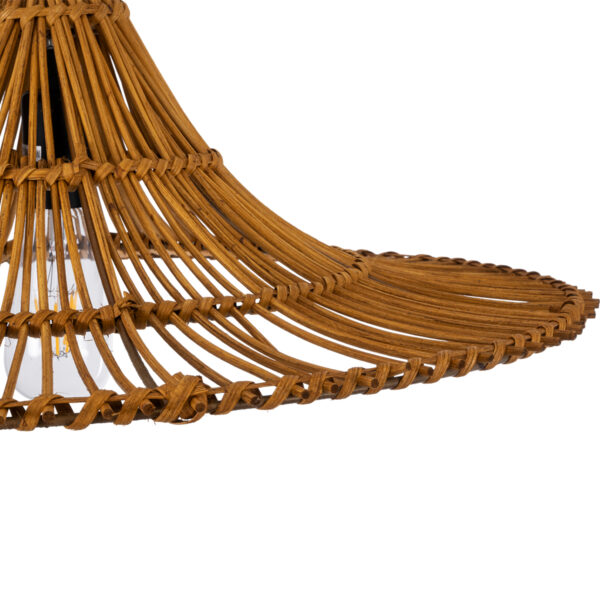 GloboStar® PALERMO 02310 Boho Κρεμαστό Φωτιστικό Οροφής Μονόφωτο 1 x E27 AC220-240V IP20 – Φ60 x Υ18cm – Μπεζ Καφέ Ξύλινο Μπαμπού Πλέγμα – 5 Χρόνια Εγγύηση
