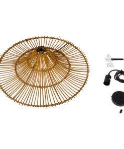 GloboStar® PALERMO 02310 Boho Κρεμαστό Φωτιστικό Οροφής Μονόφωτο 1 x E27 AC220-240V IP20 – Φ60 x Υ18cm – Μπεζ Καφέ Ξύλινο Μπαμπού Πλέγμα – 5 Χρόνια Εγγύηση