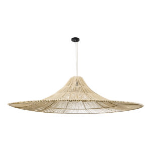 GloboStar® PALERMO 02311 Boho Κρεμαστό Φωτιστικό Οροφής Μονόφωτο 1 x E27 AC220-240V IP20 – Φ160 x Υ45cm – Μπεζ Ξύλινο Μπαμπού Πλέγμα – 5 Χρόνια Εγγύηση