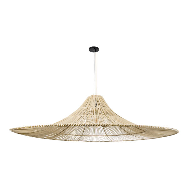 GloboStar® PALERMO 02311 Boho Κρεμαστό Φωτιστικό Οροφής Μονόφωτο 1 x E27 AC220-240V IP20 – Φ160 x Υ45cm – Μπεζ Ξύλινο Μπαμπού Πλέγμα – 5 Χρόνια Εγγύηση