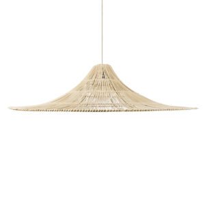 GloboStar® PALERMO 02311 Boho Κρεμαστό Φωτιστικό Οροφής Μονόφωτο 1 x E27 AC220-240V IP20 – Φ160 x Υ45cm – Μπεζ Ξύλινο Μπαμπού Πλέγμα – 5 Χρόνια Εγγύηση