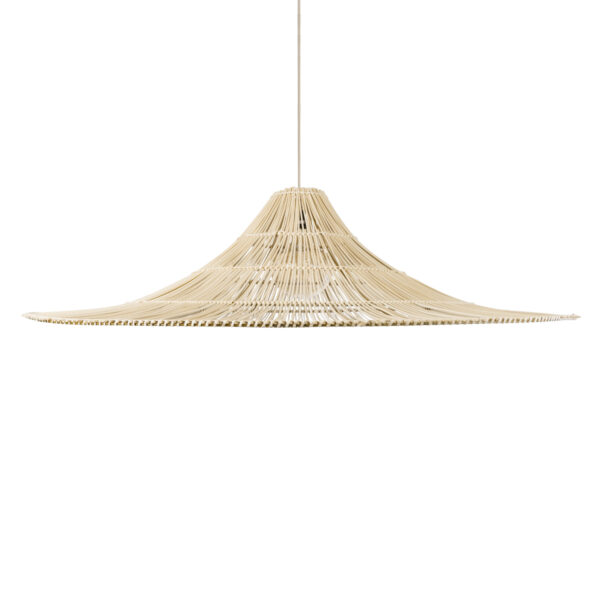 GloboStar® PALERMO 02311 Boho Κρεμαστό Φωτιστικό Οροφής Μονόφωτο 1 x E27 AC220-240V IP20 – Φ160 x Υ45cm – Μπεζ Ξύλινο Μπαμπού Πλέγμα – 5 Χρόνια Εγγύηση