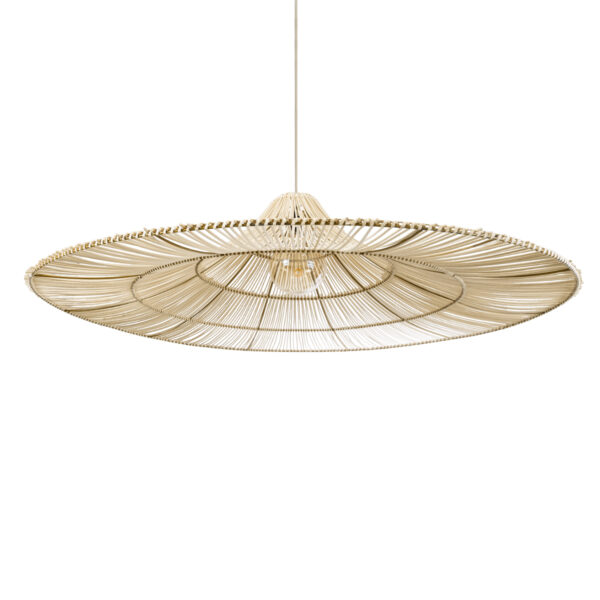 GloboStar® PALERMO 02311 Boho Κρεμαστό Φωτιστικό Οροφής Μονόφωτο 1 x E27 AC220-240V IP20 – Φ160 x Υ45cm – Μπεζ Ξύλινο Μπαμπού Πλέγμα – 5 Χρόνια Εγγύηση
