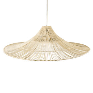 GloboStar® PALERMO 02311 Boho Κρεμαστό Φωτιστικό Οροφής Μονόφωτο 1 x E27 AC220-240V IP20 – Φ160 x Υ45cm – Μπεζ Ξύλινο Μπαμπού Πλέγμα – 5 Χρόνια Εγγύηση