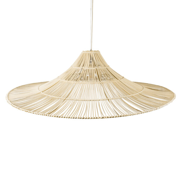 GloboStar® PALERMO 02311 Boho Κρεμαστό Φωτιστικό Οροφής Μονόφωτο 1 x E27 AC220-240V IP20 – Φ160 x Υ45cm – Μπεζ Ξύλινο Μπαμπού Πλέγμα – 5 Χρόνια Εγγύηση